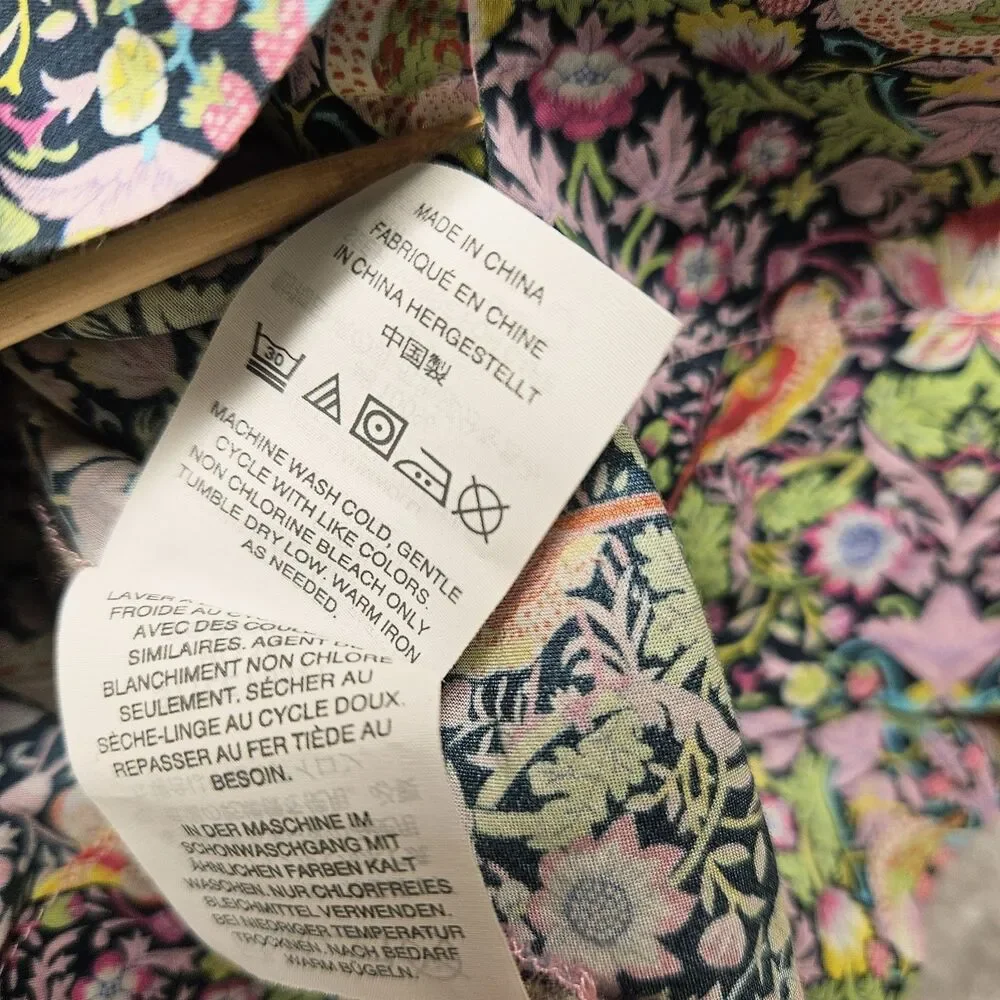Liberty Art Fabrics J Crew Colorful Bird Blouse Wide Sleeve Womens Size 2 Spring